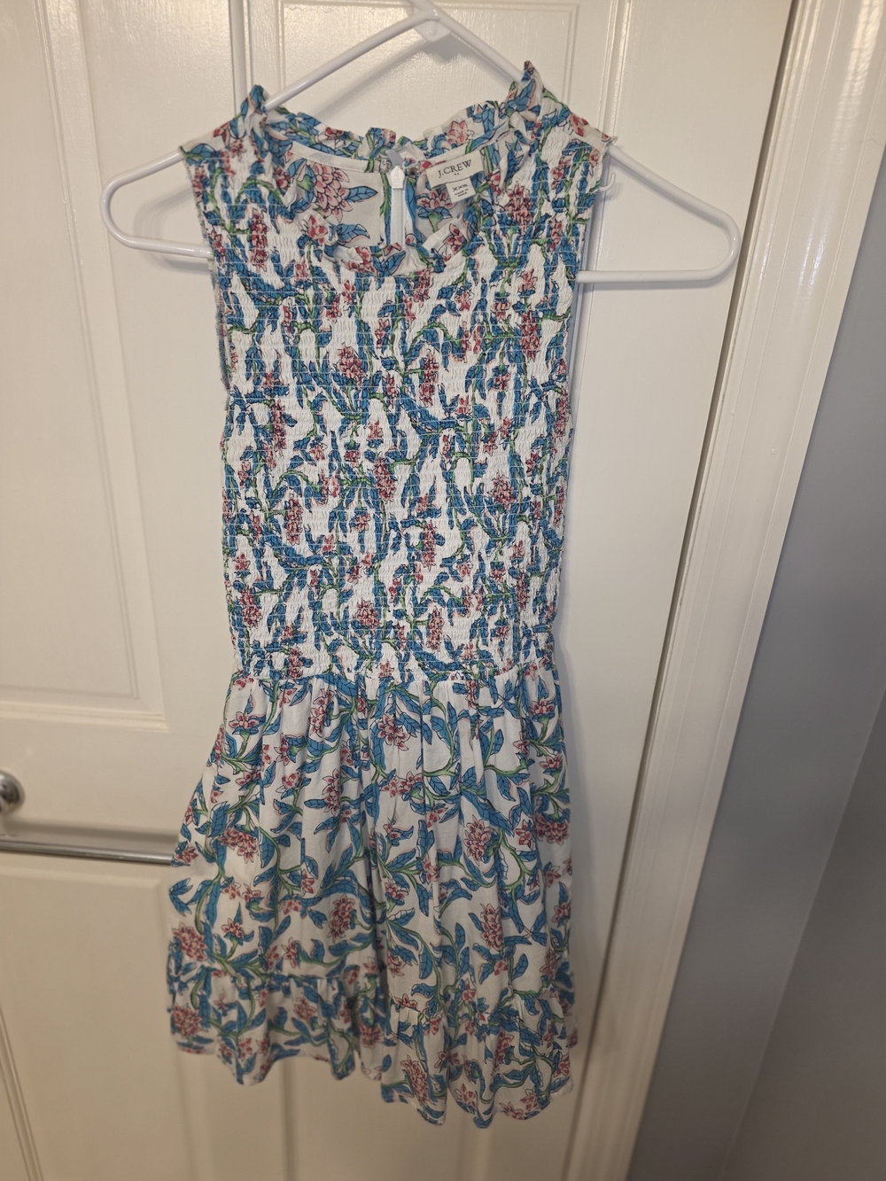 J.Crew Floral Smocked Dress in White with Blue & Pink Print